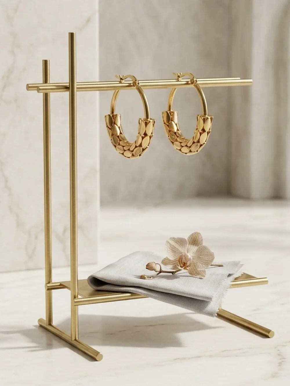 Textured Mesh Hoop Earrings 18K Gold Plated Stainless Steel Non-Tarnish Chunky
